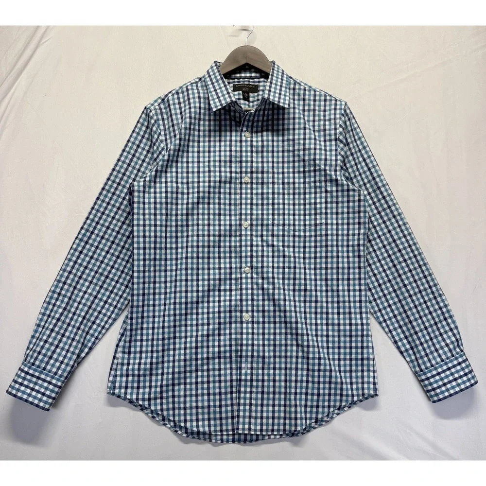 Banana Republic Dress‎ Shirt Mens M 15-15.5 Multi Tartan Plaid Non Iron Slim Fit